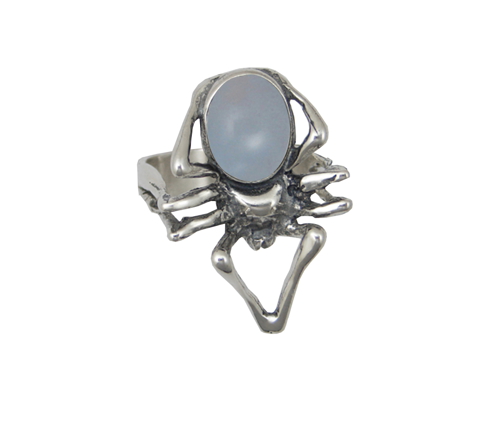 Sterling Silver Big Spider Ring With Chalcedony Size 10